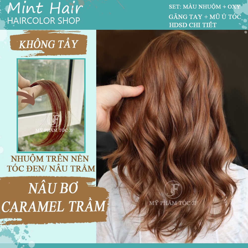 Màu nhuộm Tóc Màu Nâu Caramel / Nâu Bơ - Siêu Chất &amp; Tone Da -Tặng Oxy