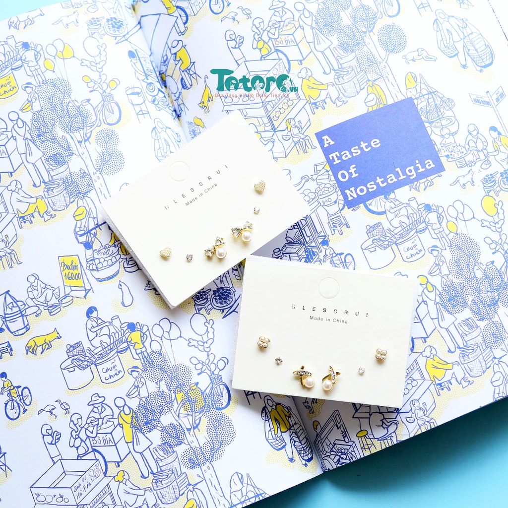 Set 6 chiếc bông tai Họa tiết nhí dễ thương và thời trang