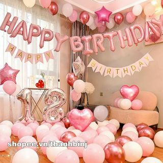 [Tặng Bơm + Keo dán] Đủ y hình Set Bóng sinh nhật siêu đẹp tông hồng BS67