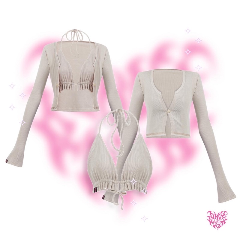 Set áo bikini và áo ngoài màu ghi