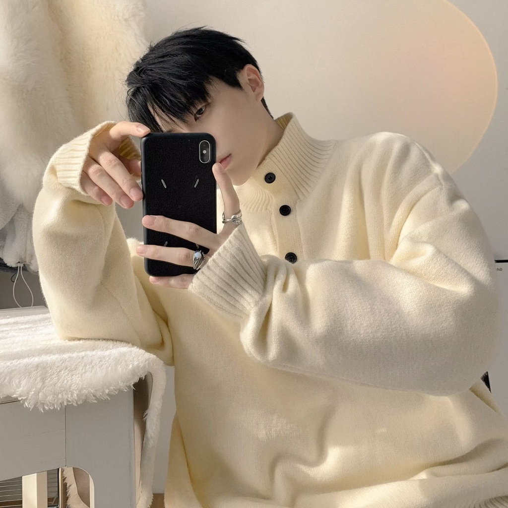 Áo Sweater Cổ Lọ Dáng Rộng Màu Sắc Đơn Giản Thời Trang Mùa Đông Cho Nam Giới Có Size M-2XL