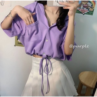 [SẴN][SALE] Áo Sơ Mi Croptop Rút Eo Ulzzang Hàn Quốc Màu Tím/Xám Cute Trendy