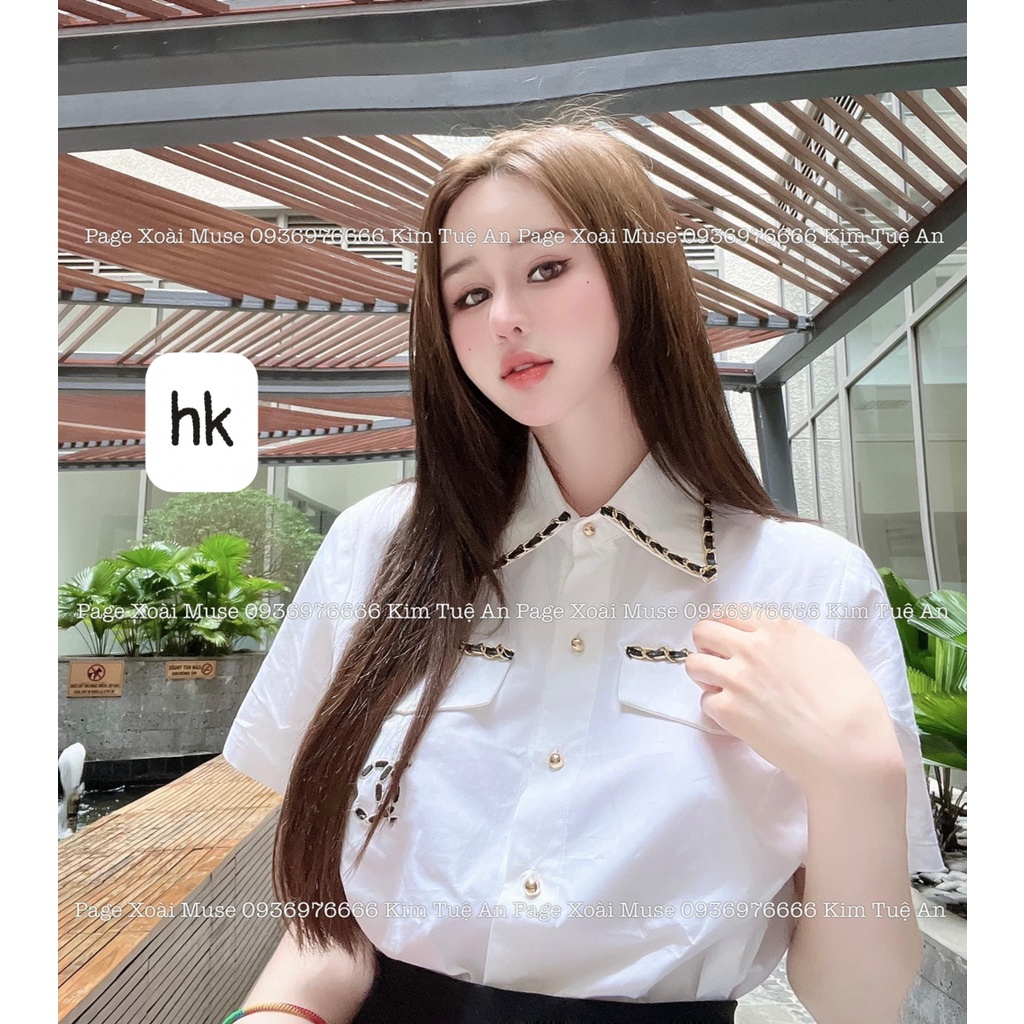 Set sơ mi phối viền kèm chân váy