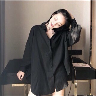 Áo sơ mi nam nữ dài tay 💥 UNISEX BASIC 💥 TRƠN Form rộng màu trắng và đen Chất cotton lụa mịn mát Bigsize | BigBuy360 - bigbuy360.vn