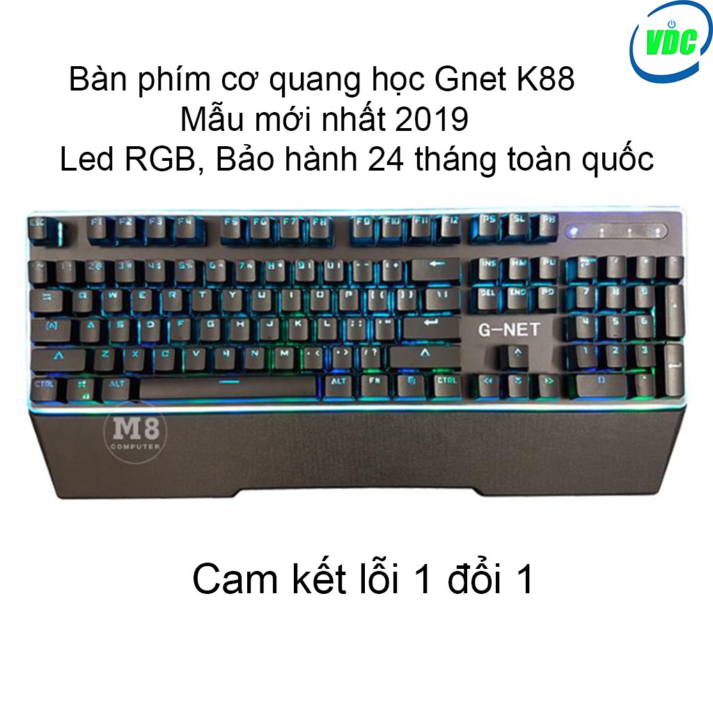 Bàn phím Gaming G-NET K88 Led RGB [ Có kê tay, tặng key tháo cap, 2 switch thay thế BẢO HÀNH 12 THÁNG TOÀN QUỐC ]