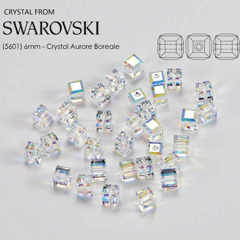 1 viên khối vuông Trắng 6,8,10 ly pha lê Swarovski