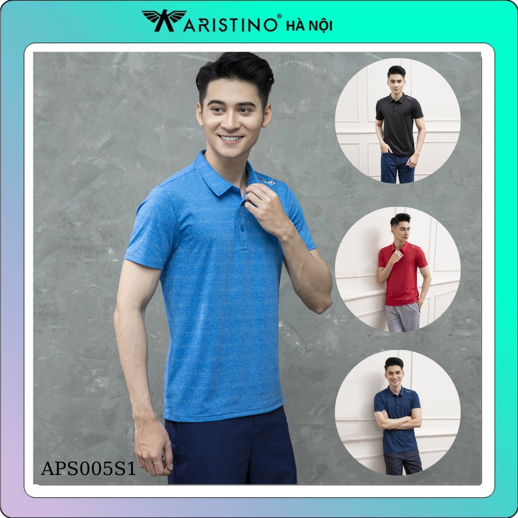 Áo polo nam Aristino ngắn tay có cổ phom ôm vải mềm mịn nhẹ thoáng nhanh khô hạn chế nhăn APS055S1