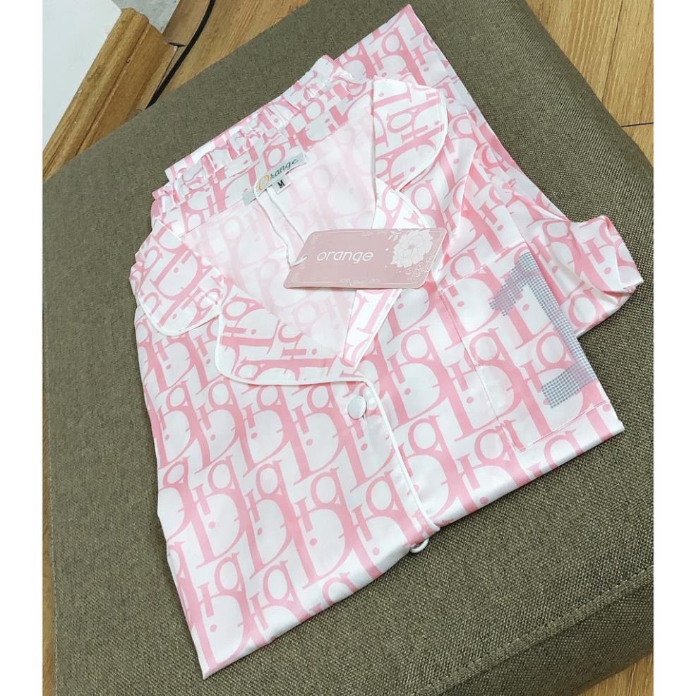Bộ ngủ lụa Pijama dài tay hoạ tiết Đi O hàng cao cấp