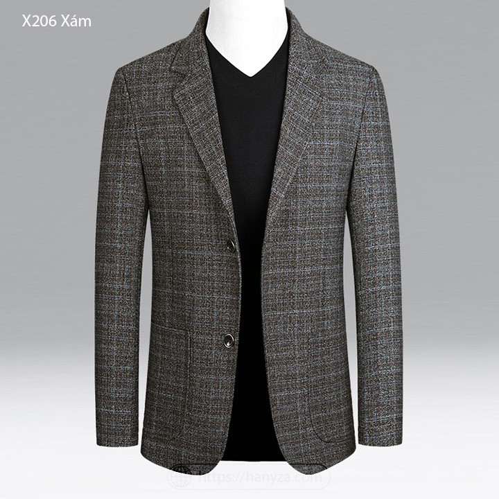 Áo blazer nam cổ vest kẻ caro phong cách Châu Âu.