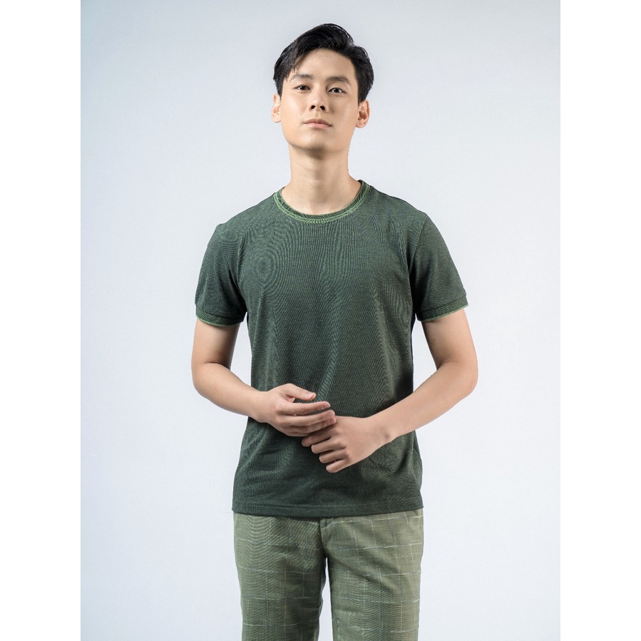 Áo thun nam ngắn tay cổ tròn OWEN TSN220399 phông T-shirt vải cotton cao cấp mềm mát dáng body fit màu đen phối xanh lá