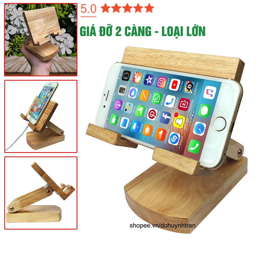 Giá đỡ điện thoại bằng gỗ, kệ điện thoại bằng gỗ dễ dàng gấp gọn - loại lớn