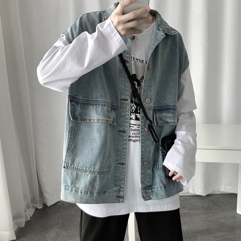 Áo khoác denim sát nách cá tính thời trang dành cho nam
