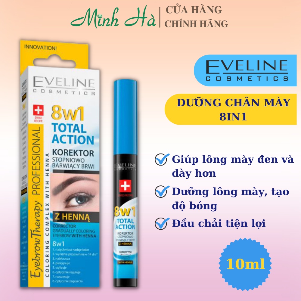 Dưỡng chân mày Eveline 8B1 Total Action Eyebrow Therapy 10ml dày sau 14 ngày