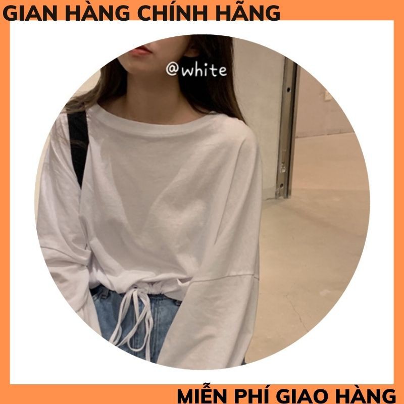 Áo croptop rút eo nữ  áo nữ chun eo trơn dài tay unisex ,áo nữ rút eo ,THỜI TRANG 1989