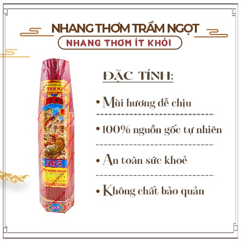 Nhang Thơm Dịu Nhẹ ít Khói Hương Trầm Ngọt Hiệu 365 Thiên Lộc An Toàn Cho Sức Khỏe - 3 Tấc Bó Đại 800 Nén