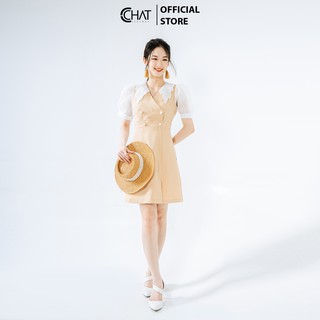 Váy nữ 2 hàng khuy phối tay, cổ cchat