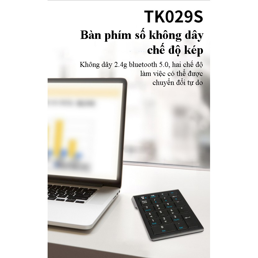 Bàn phím số không dây Dual Mode Newmen TK-029 Black (Bluetooth &amp; 2.4Ghz ) - Hàng chính hãng