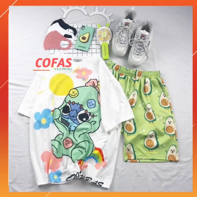 Bộ hoạt hình ngắn cute quá bơ ♥️ FREESHIP ♥️ Set áo thun tay lỡ, quần short cartoon