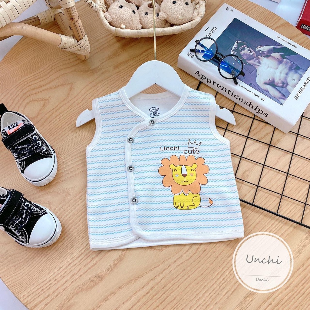 Áo gile thu đông cúc cài lệch vai cotton nỉ mềm 1 lớp Unchi cho bé trai bé gái 5-15kg