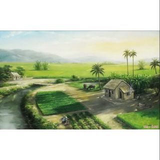 Tranh 3D dán tường phòng khách phong cảnh đồng quê