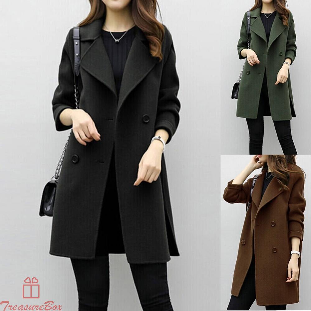 1 X Ladies Overcoat Woolen Trench Coat Winter Womens Long Warm-Jacket Outwear ~