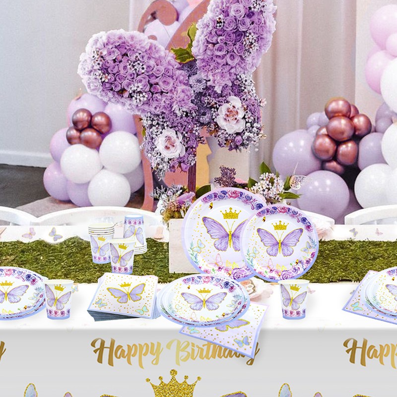 Bộ 10 Dĩa Giấy Dùng Một Lần In Họa Tiết Bướm Màu Tím Dùng Để Trang Trí Tiệc Sinh Nhật Bé Gái