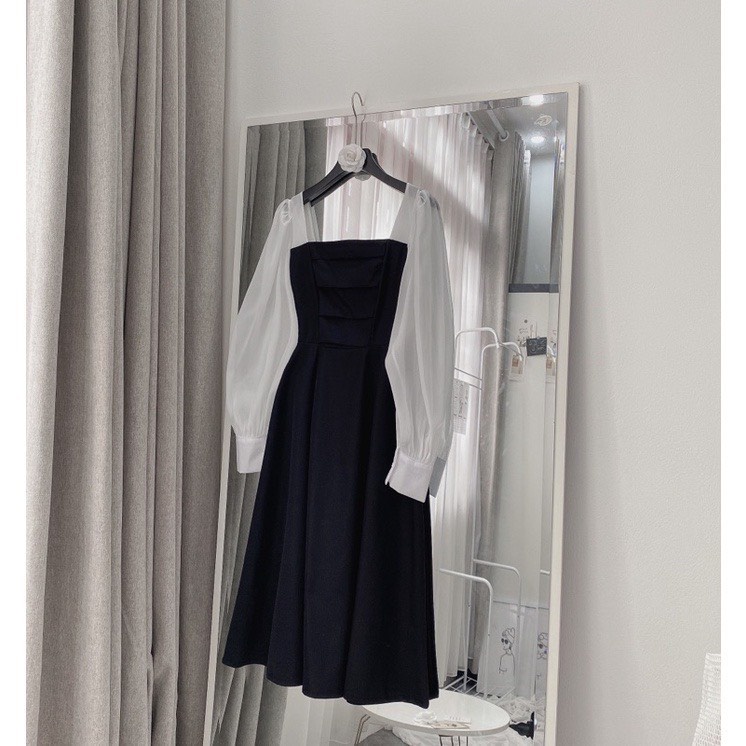 (Ảnh thật/ video): Váy tiêu thư cổ vuông ly ngực kèm ảnh thật trải sàn sẵn hàng