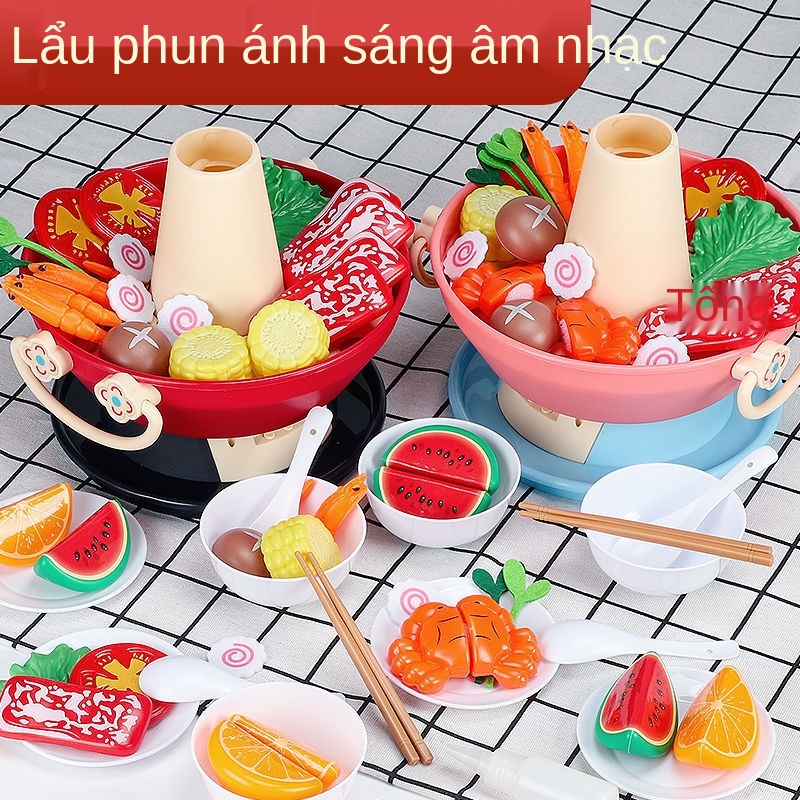 ❄Đồ chơi trẻ em nhà bếp nấu ăn bộ mô phỏng âm nhạc phun lẩu bên món quà sinh nhật cô gái