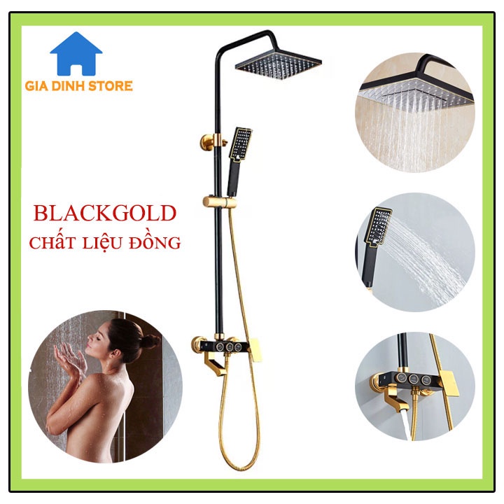 Sen cây tắm đứng nóng lạnh cao cấp MORALLY- BLACKGOLD, chất liệu đồng, phun mưa tự nhiên