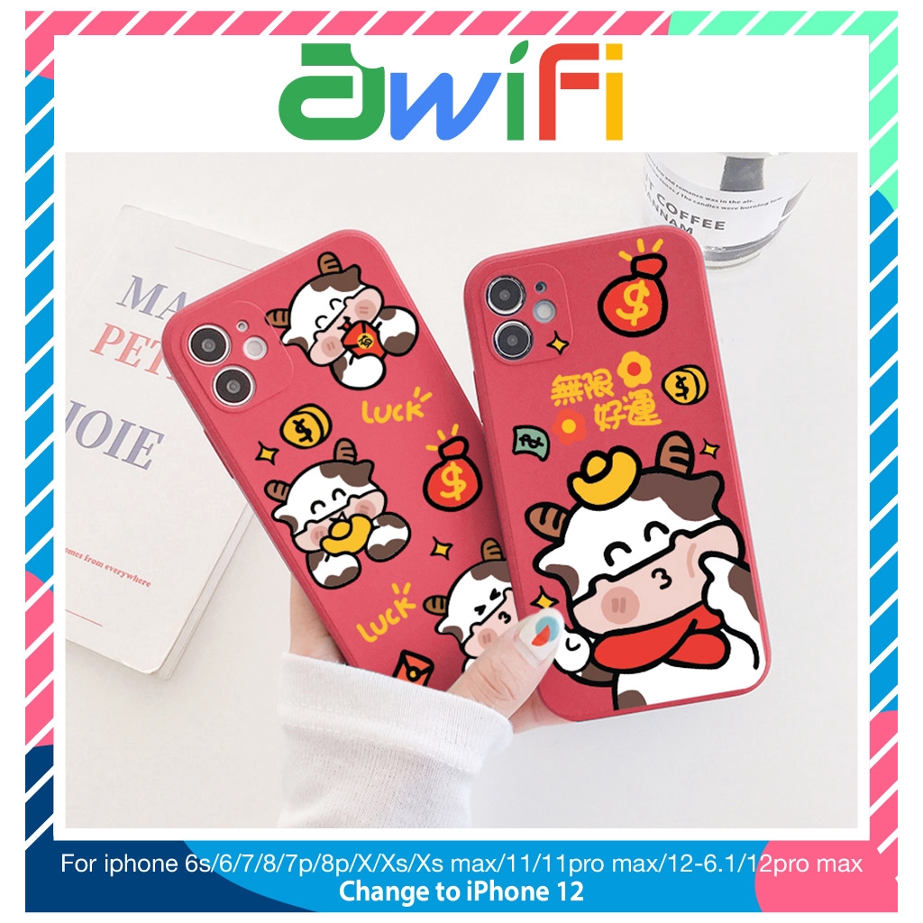 Ốp lưng iphone cạnh vuông bò luck 5/5s/6/6plus/6s/6splus/7/7plus/8/8plus/x/xr/xs/11/12/pro/max/plus/promax - Awifi T5-7