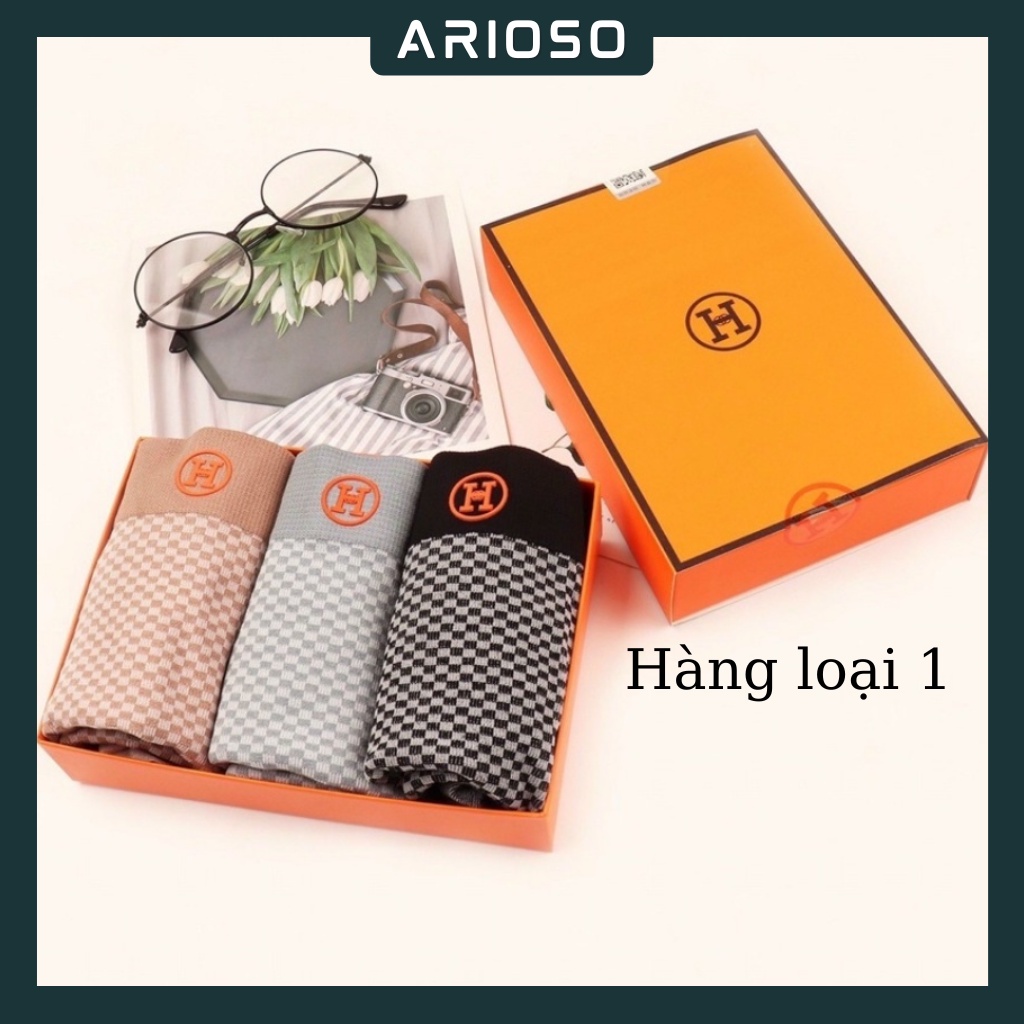 Hộp 3 quần lót nam cao cấp Freesize từ 45-80kg sịp đùi boxer vải cotton kháng khuẩn ARIOSO QL08