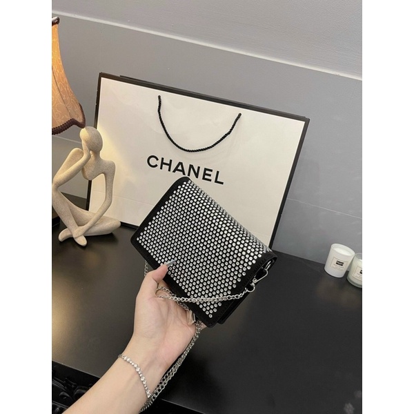 Túi P.R.A.D.A Mini Đính Đá, Túi Nữ Đeo Chéo Size 13cm