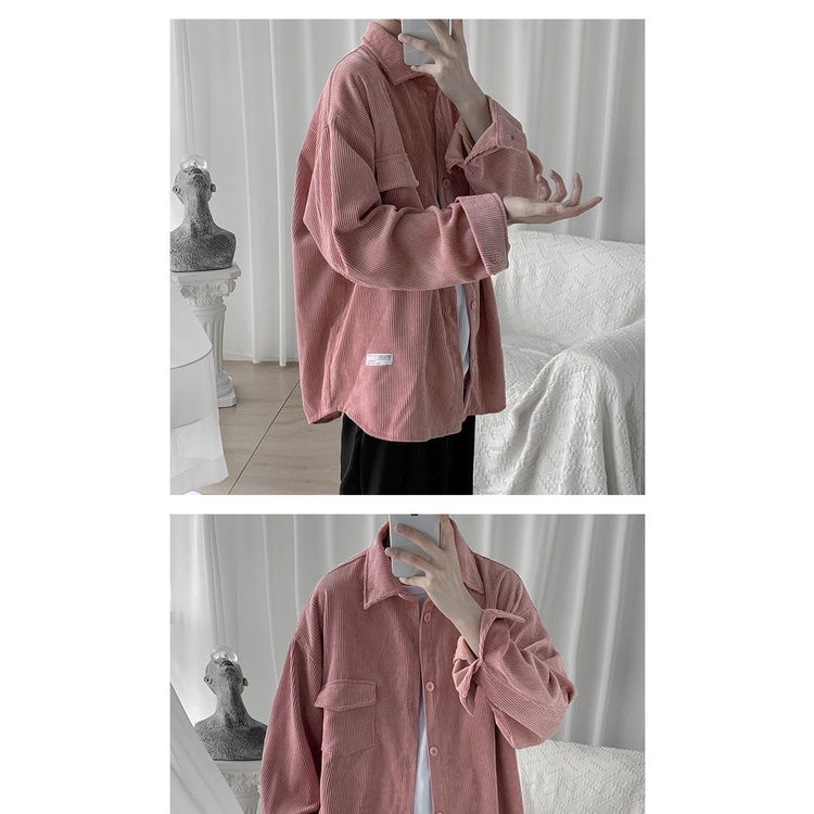 Áo Khoác Kẻ Tay Dài Rộng Thời Trang  Cho Nam áo sơ mi nhung tăm nam