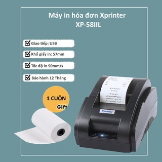 Máy in hóa đơn Xprinter XP-58IIL(Đen) kết nối USB in từ máy tính - Tặng 1 Cuộn giấy In chuyên dụng