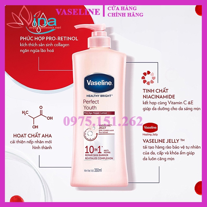 Sữa dưỡng da toàn thân Vaseline healthy white perfect10 350ml ( Hàng công ty)