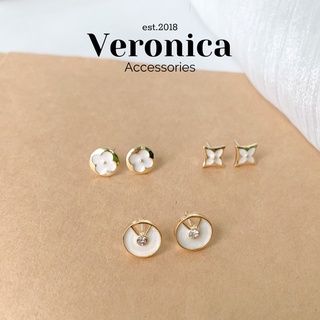 Bông tai Hàn Quốc nhỏ màu xà cừ đính đá veronica