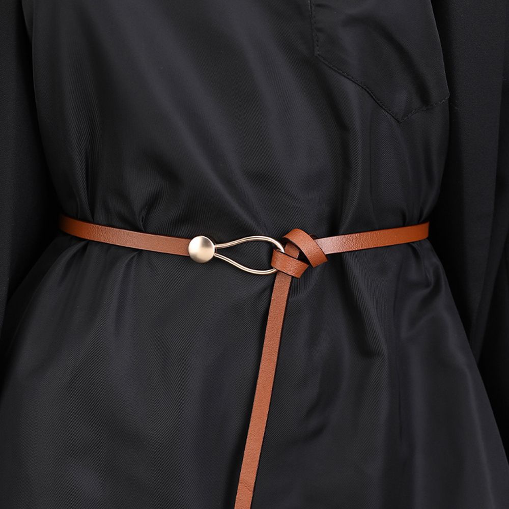 Thắt Lưng Da Bản Nhỏ Màu Trơn Khóa Kim Loại Có Thể Điều Chỉnh Cho Nữ