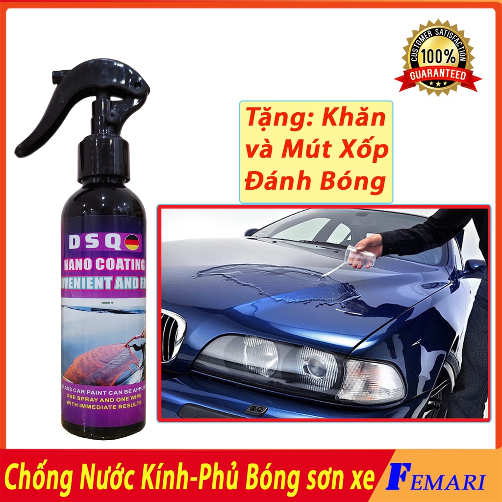 Chai xịt phủ nano kính ô tô - Chống nước cho kính - Phủ bóng sơn xe máy ô tô DSQ Ceramic Wax FEMARI