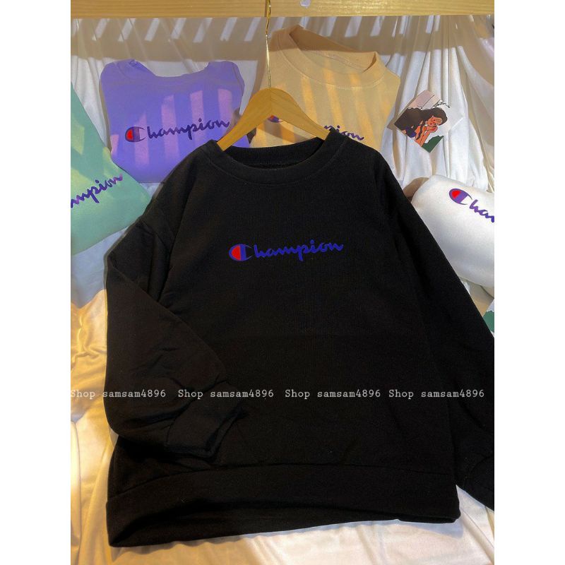 Áo Nỉ Thu đông ChamPionSweater cổ tròn dài tay bồng, thun hoodie form rộng UlzzangChất Nỉ Bông Đẹp Không Bai