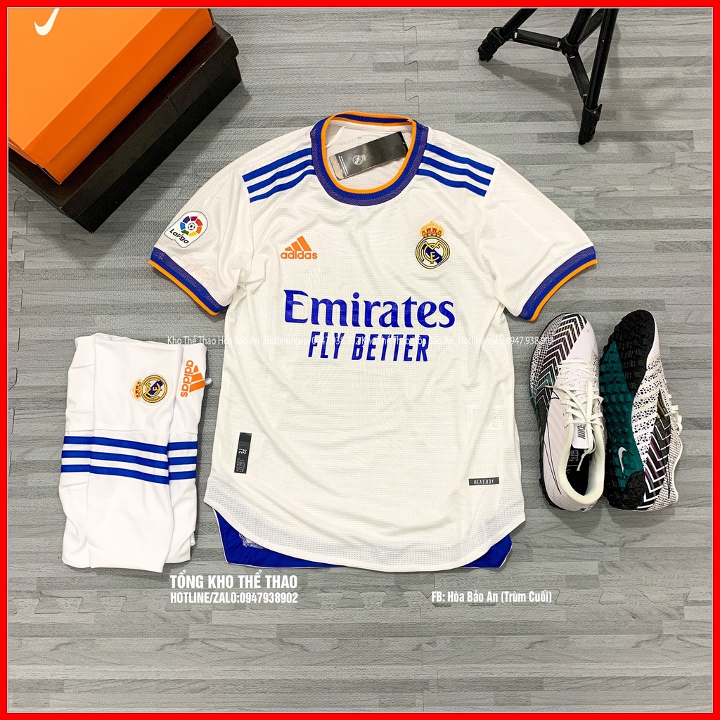 Áo Real Madrid Sân Nhà 2022 | Bộ Quần Áo Bóng Đá CLB Real Madrid 2021/2022 Sân Nhà Màu Trắng Hàng Thái Xịn