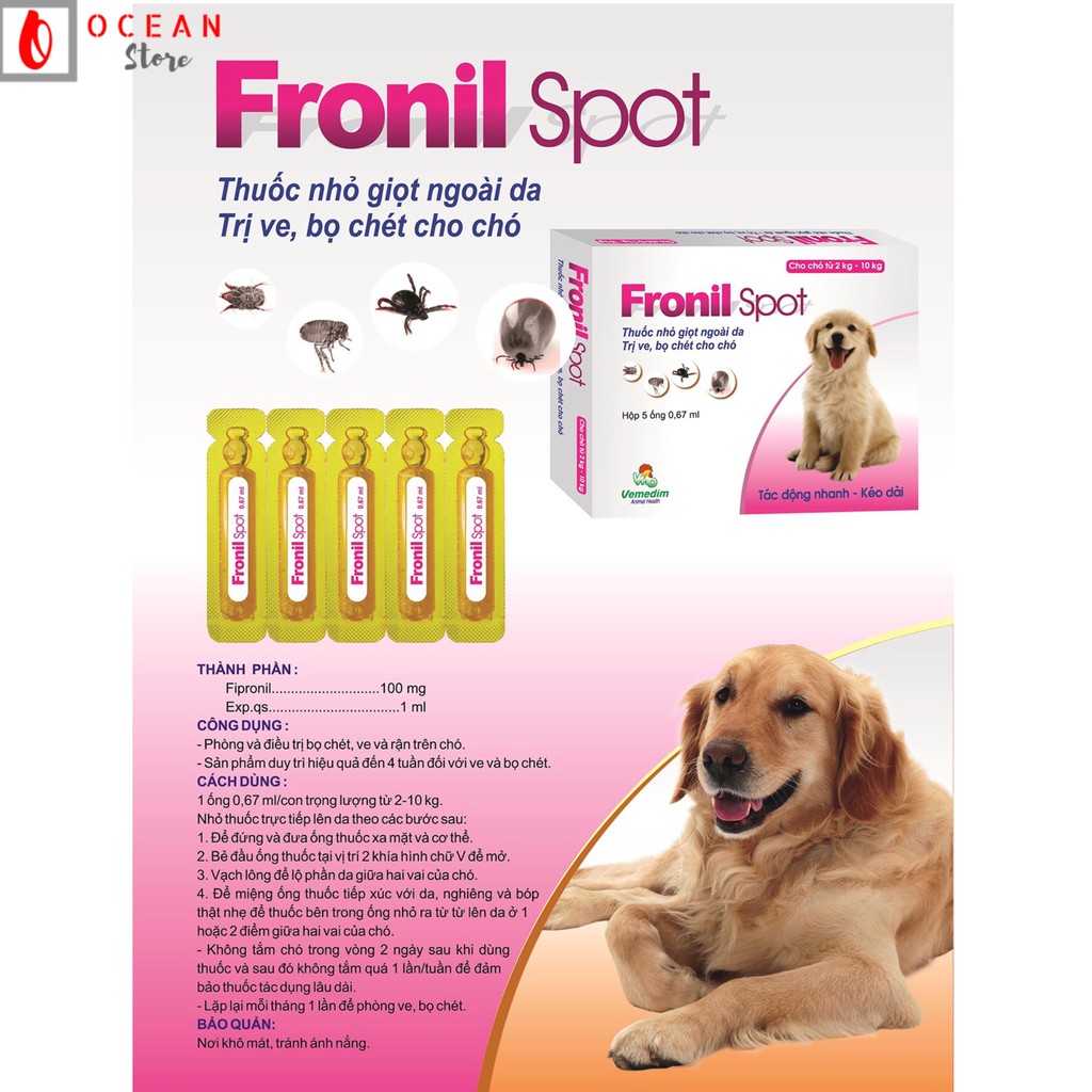 Fronil spot 0.67ml - Thuốc nhỏ sống lưng trị ve ghẻ, bọ chét chó mèo