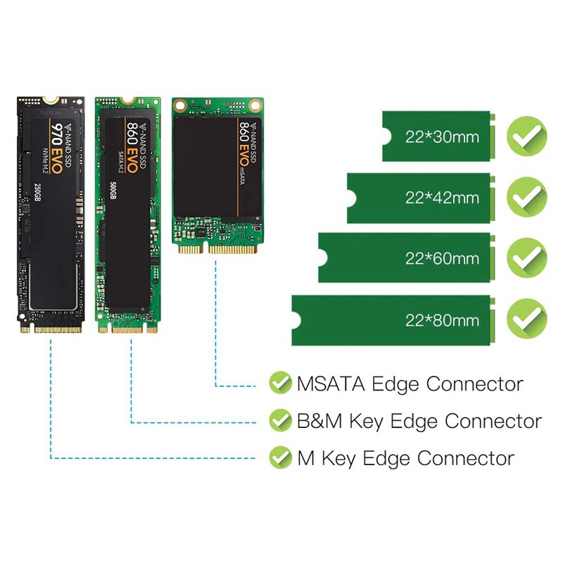 Thẻ chuyển đổi 3 trong 1 NGFF Msata SSD dành cho 2280 / 2260