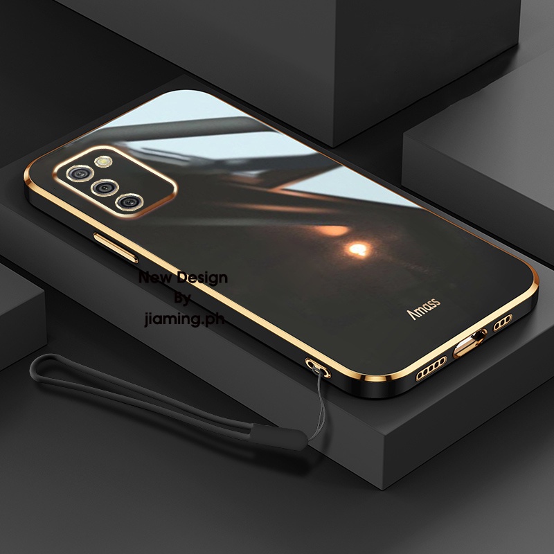 Ốp Điện Thoại Mềm Màu Kẹo Mạ Viền Sang Trọng Kèm Dây Đeo Dành Cho Samsung Galaxy A03S 2022