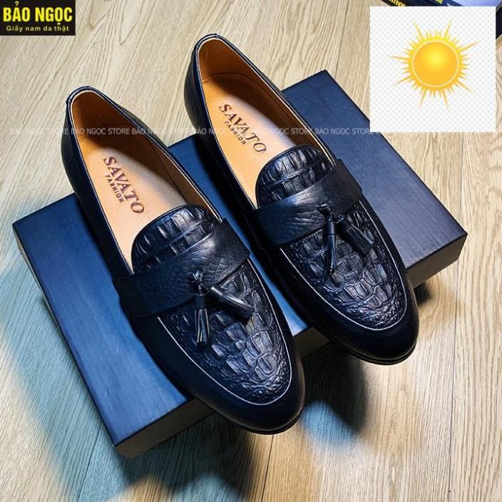 👰🤵 Giày Da Nam Dập Vân Cá Sấu Băng Chuông Thời Trang - Giầy Lười Nam Da Bò 100% - Đế Cao Su Cao 3cm - Mã K12 👰🤵