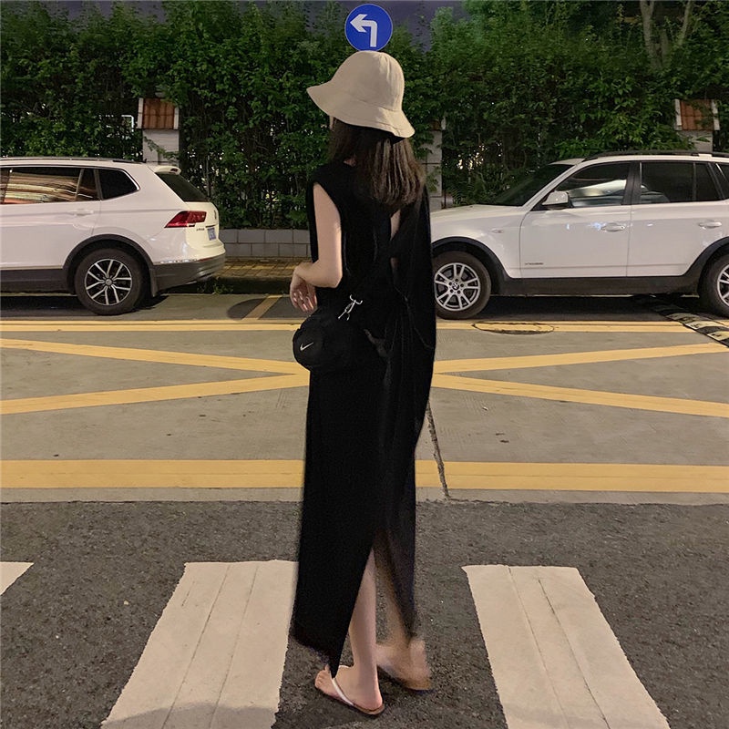 Đầm thun IELGY không tay hở lưng size lớn thời trang mùa hè cho nữ