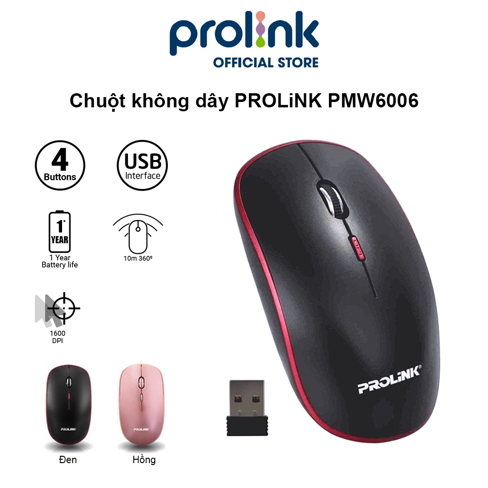 Chuột không dây PROLiNK PMW6006 giá rẻ, độ nhạy cao dành cho PC, Macbook, Laptop
