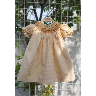 váy smock caro vàng tay bồng