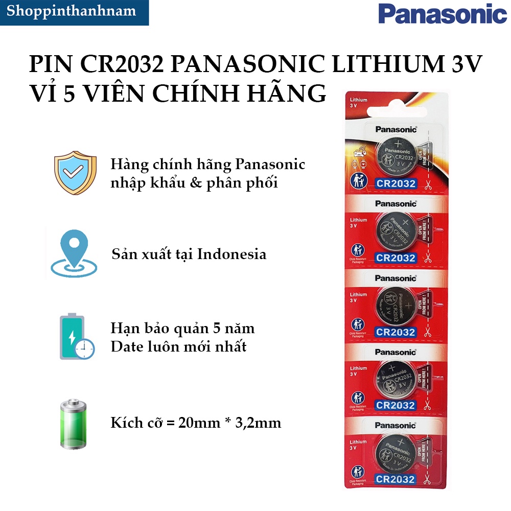 Pin CR2032 Panasonic vỉ 5 viên chính hãng