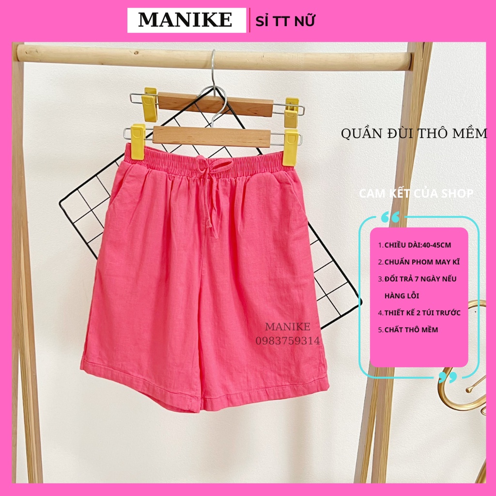 Quần Đùi Nữ Manike Chất Thô Kaki Mặc Nhà Đi Chơi Dáng Short Cạp Cao Lưng Thun