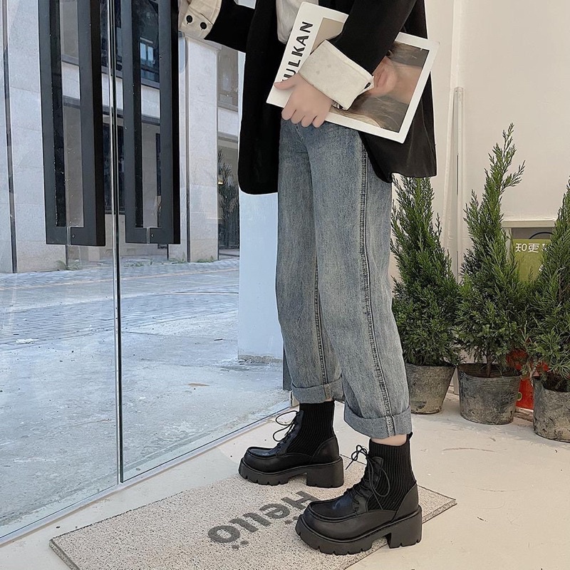 Boots cổ thun buộc dây ulzzang